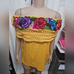 Yellow Pink Sleeveless Off-the-Shoulder Blouse